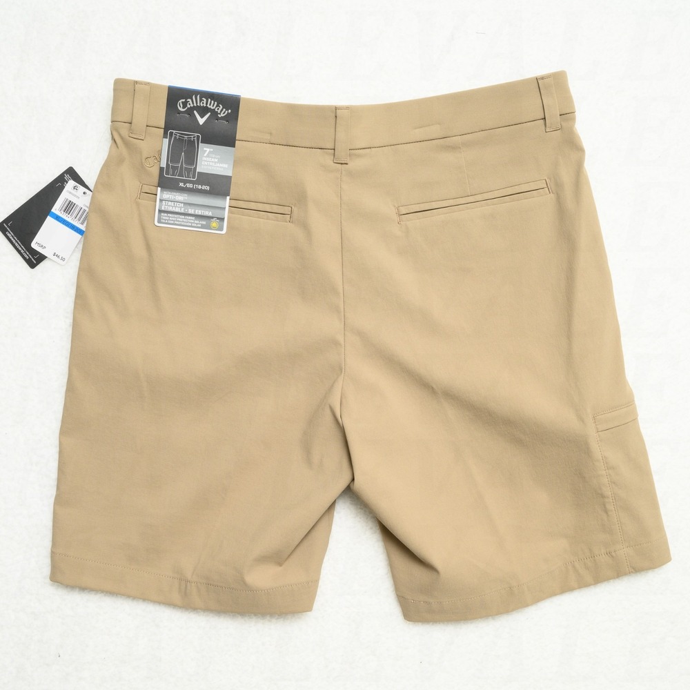 Callaway Boys Sz XL (18-20) Opti-Dri Golf Shorts 7" Inseam Khaki Stretch Youth